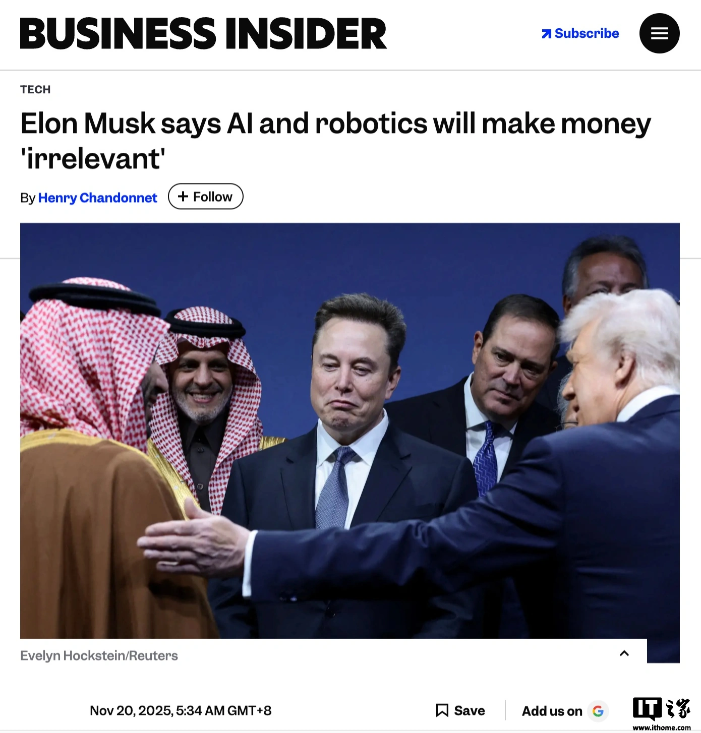 马斯克：AI和机器人将使金钱无关紧要，工作也会变成可选项