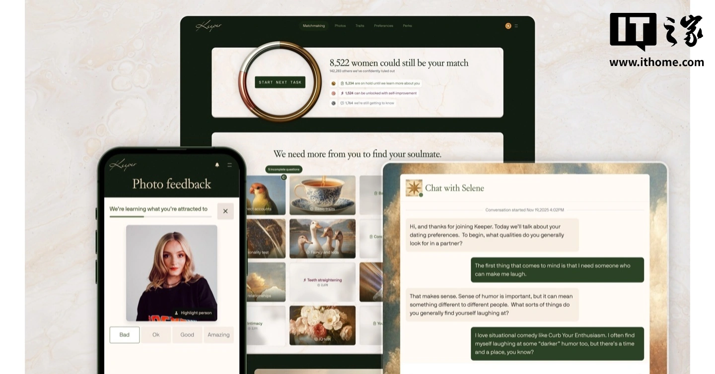 初创公司 Keeper 利用 AI 寻找“灵魂伴侣”，男性用户成功结婚需支付 5 万美元赏金