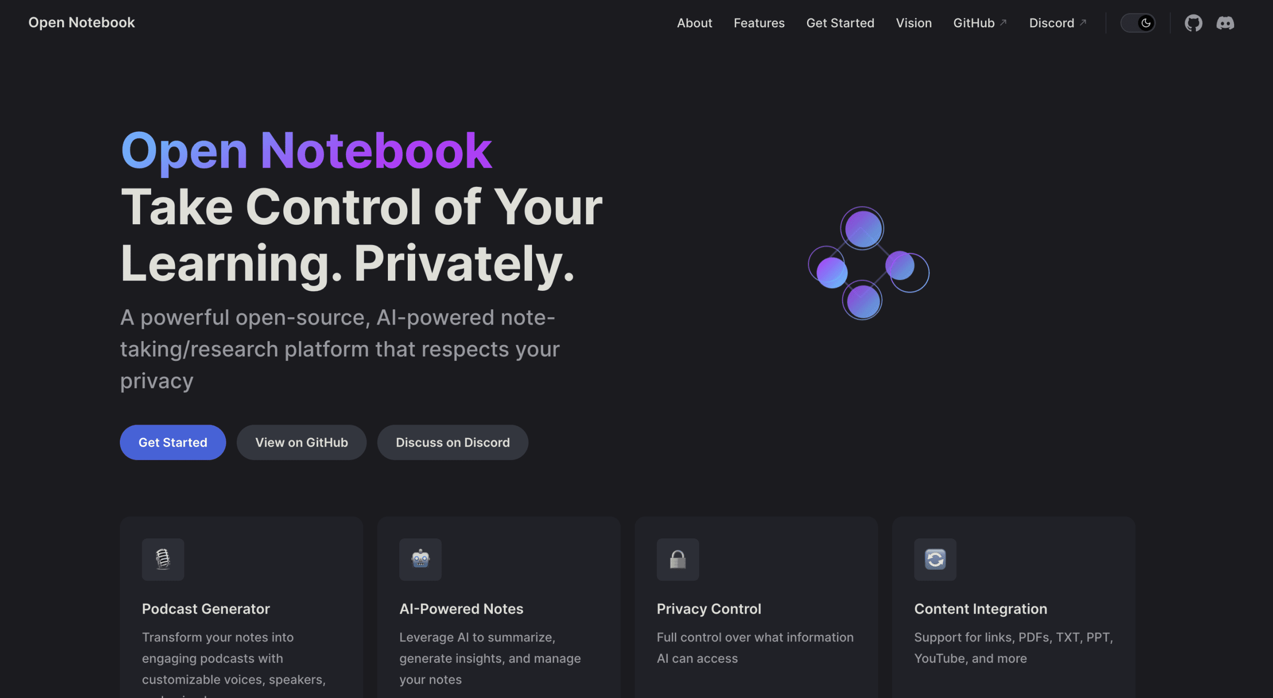 Open Notebook Landing Page