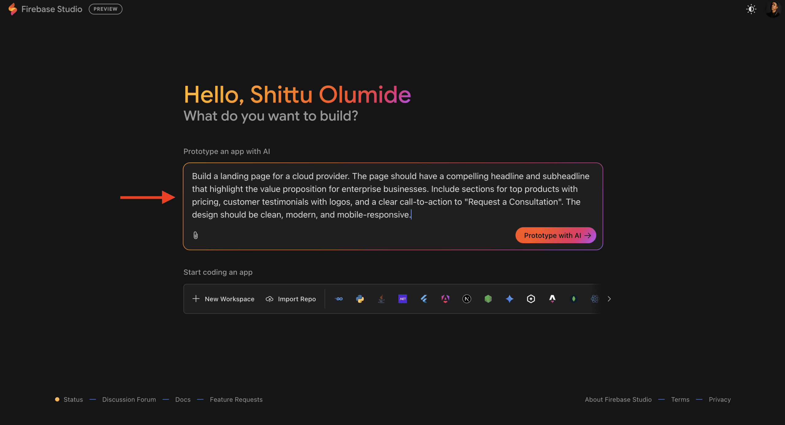 Firebase Studio Prototyping with AI