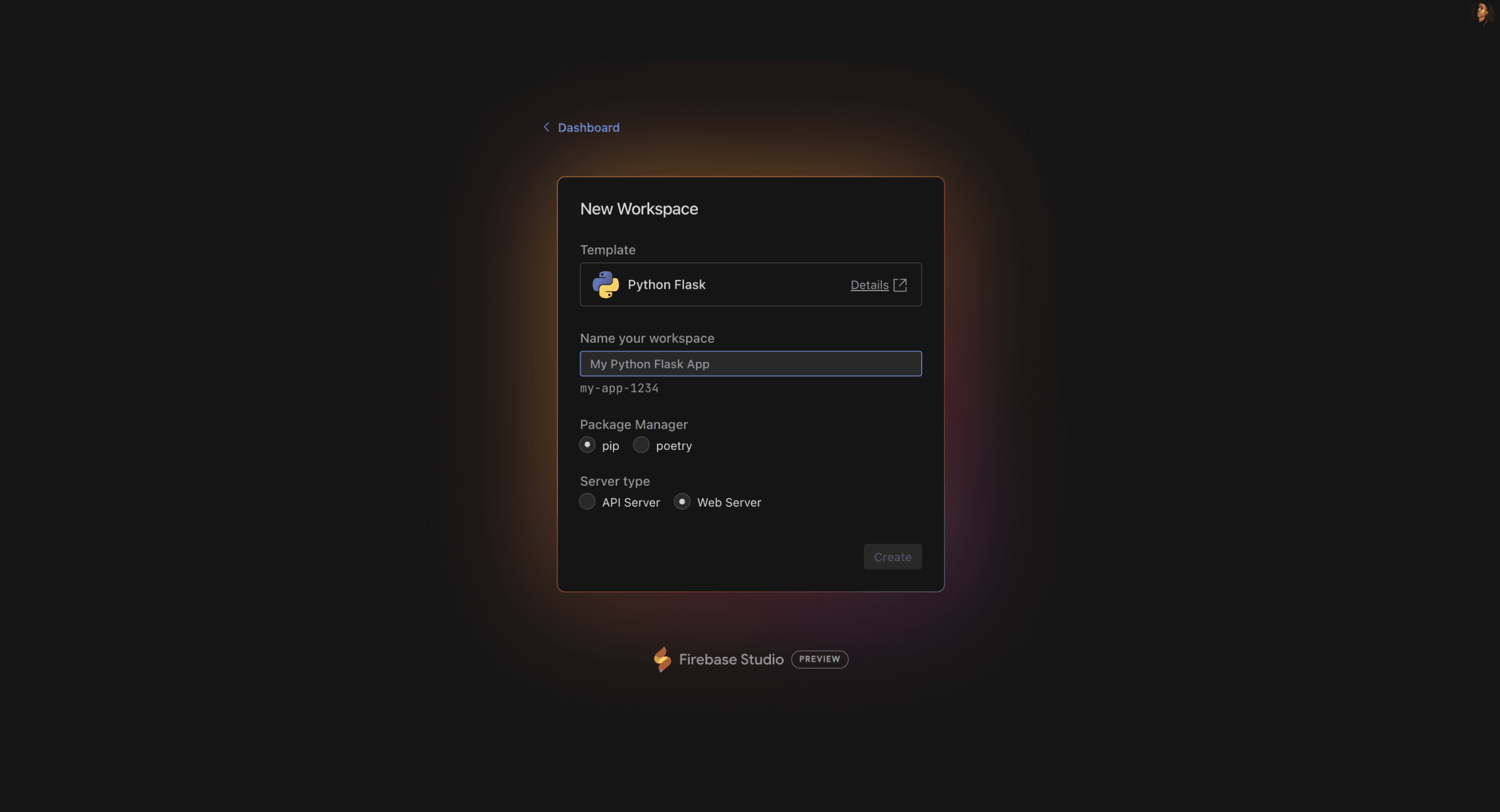 Firebase Studio Starting with a Template