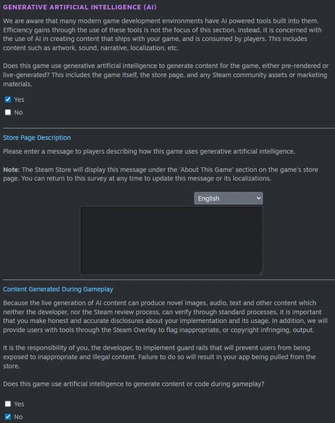 Steam 向开发者提出新规：应说明游戏中哪些玩家可见的内容使用 AI 生成