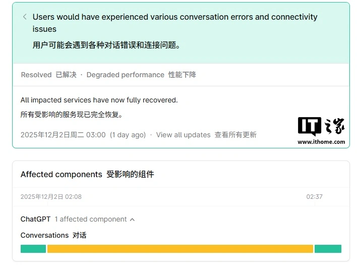 AI聊天机器人ChatGPT今日突发故障，OpenAI已紧急修复