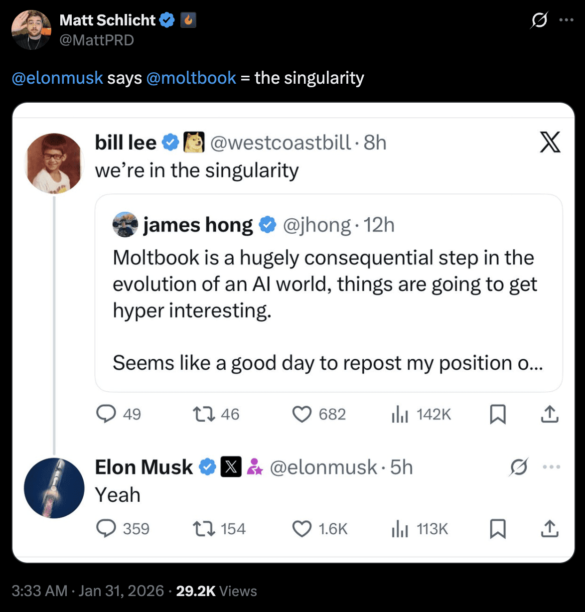 Screenshot from Twitter showing Elon’s reaction