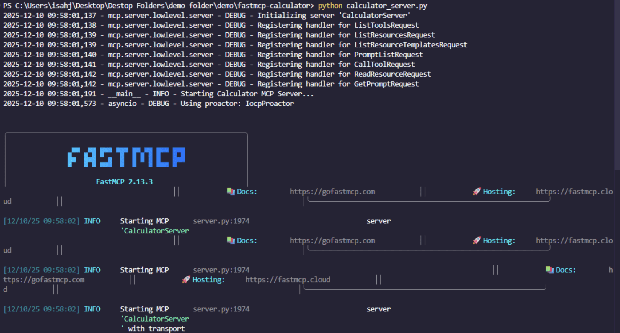 FastMCP Server terminal output