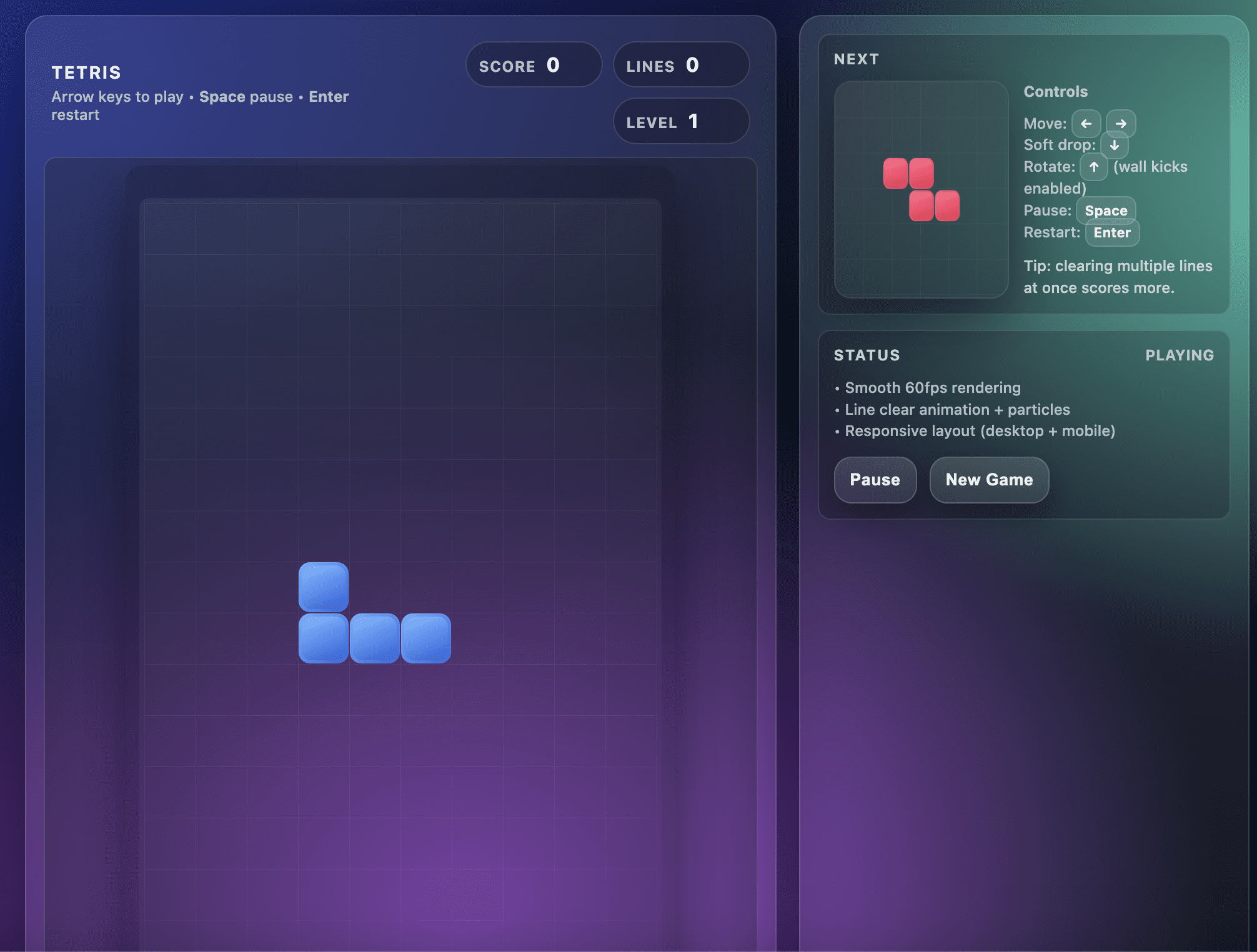 Tetris game built by GPT-5.2
