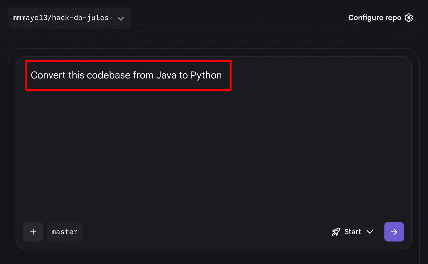 Select the target repository and branch