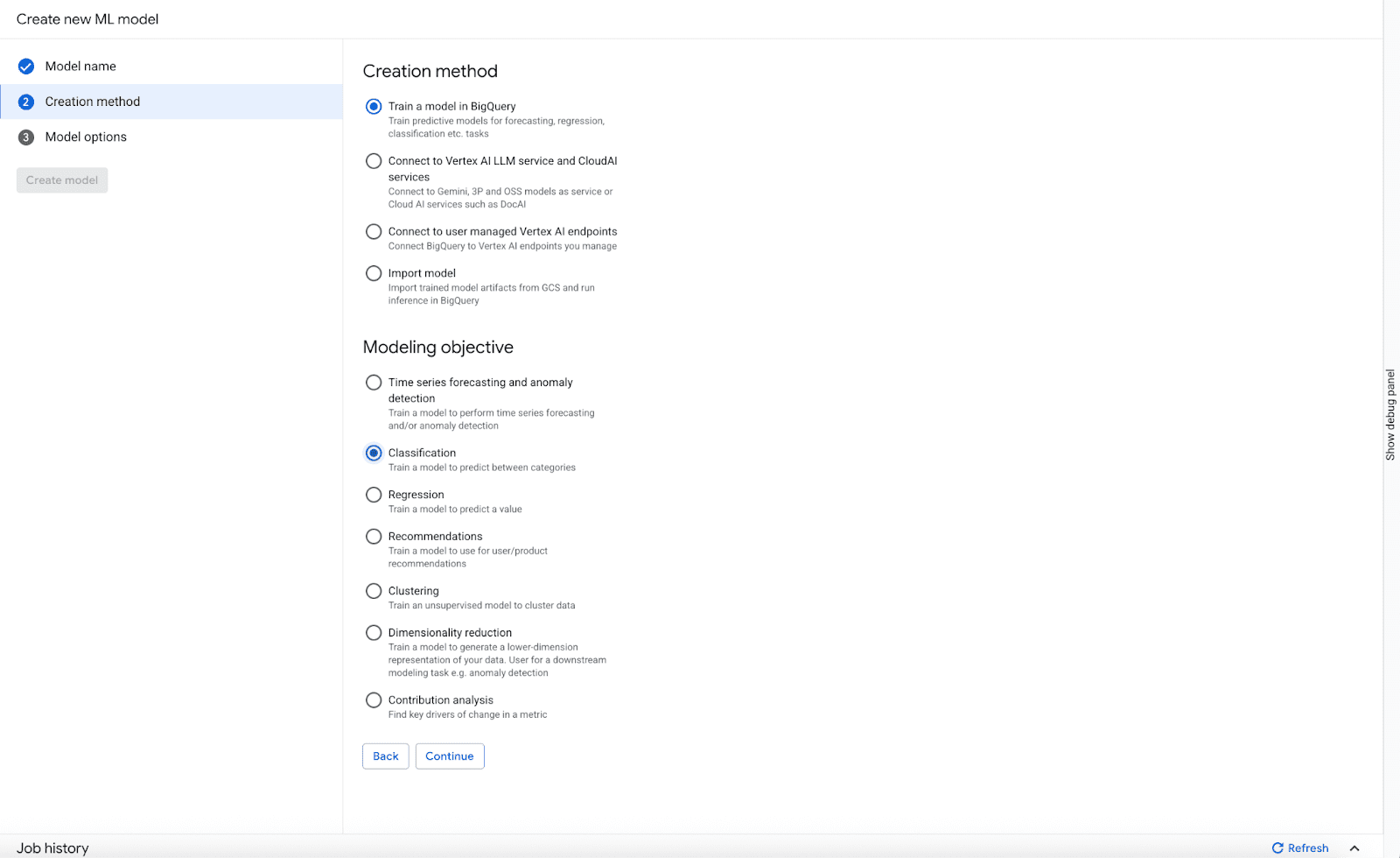 Creating the ML Model in BigQuery UI