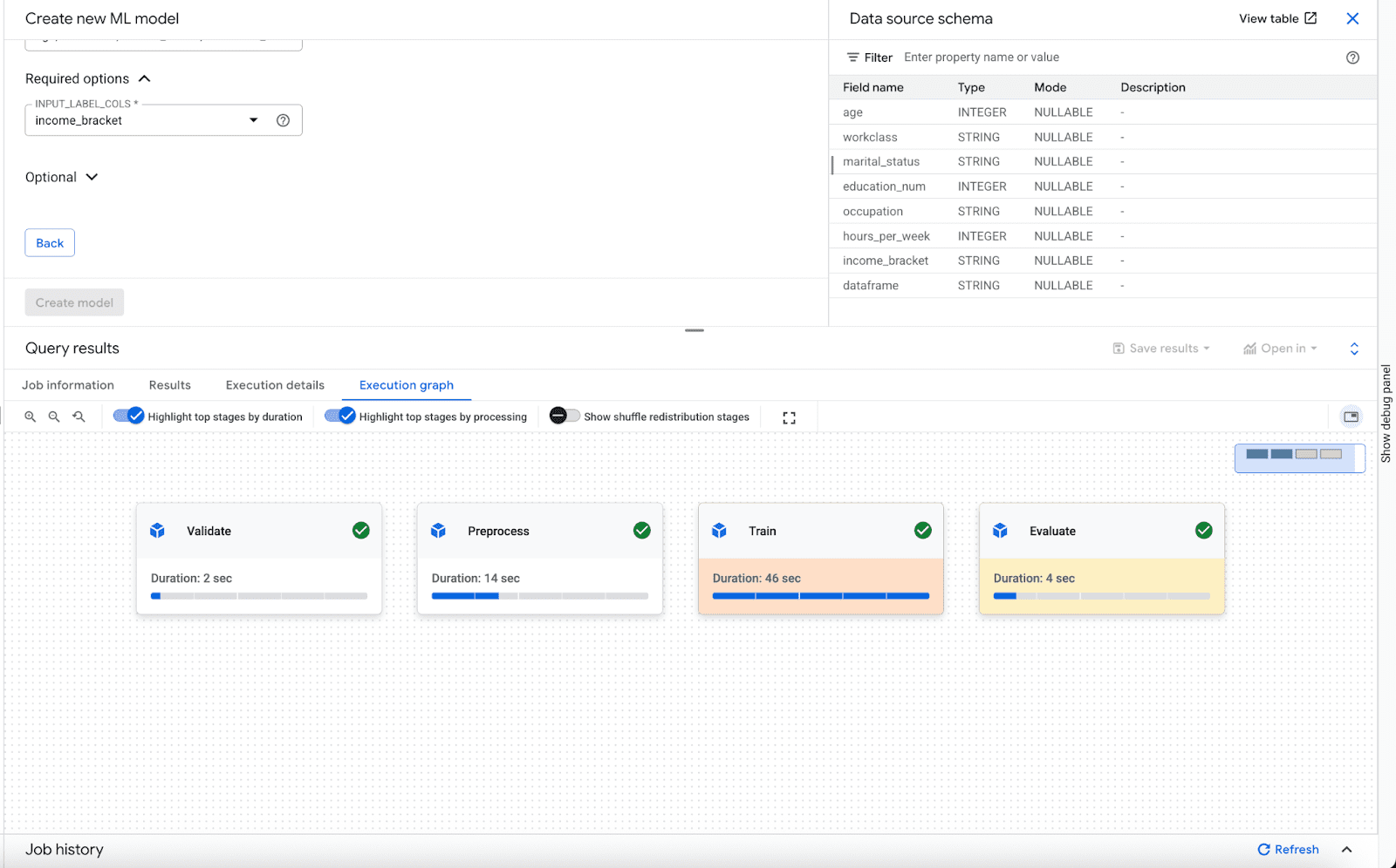 Creating the ML Model in BigQuery UI