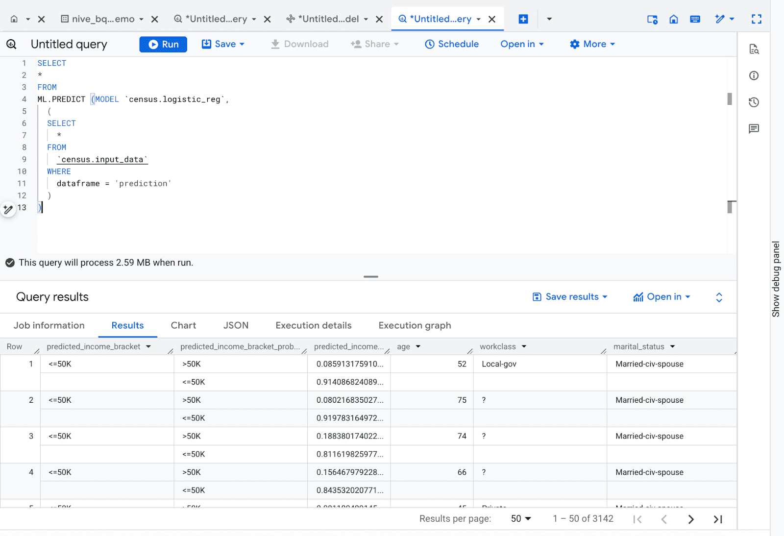 Creating the ML Model in BigQuery UI